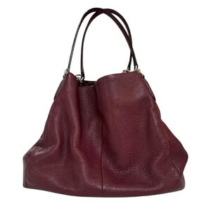 Coach Madison Shoulder Burgundy Bag Leather with Silver Hardware